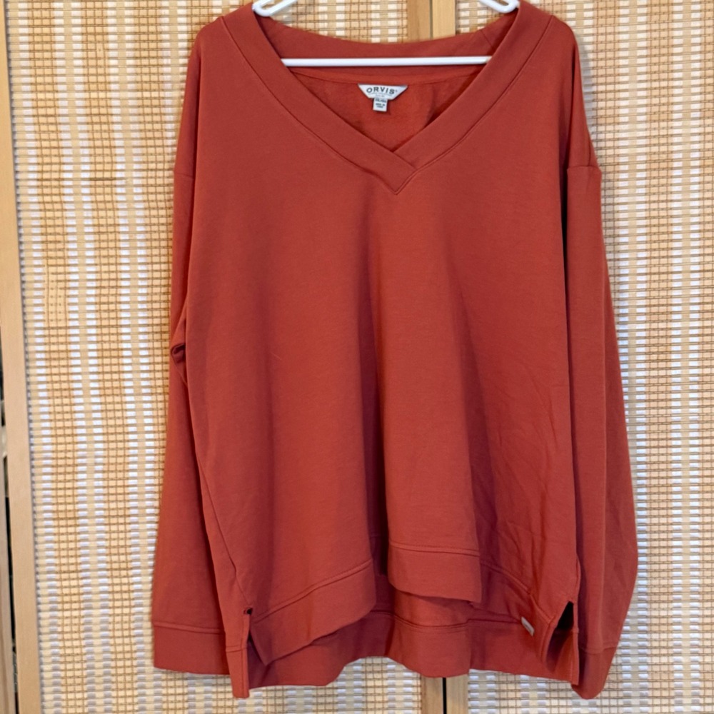 Orvis Classic Collection Womens XXL‎ V-Neck Sweatshirt Burnt Orange Modal Blend